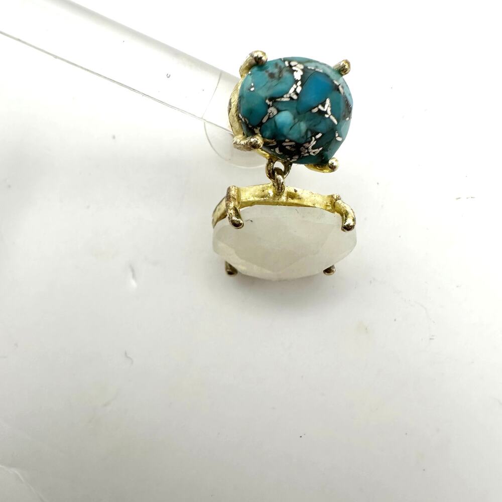 Made in India Stud Dangle Earring Blue white Faux Turquoise Opal Goldtone